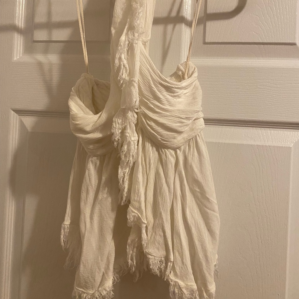 FREE PEOPLE White Crissy Cross Halter Tank Sz Small
